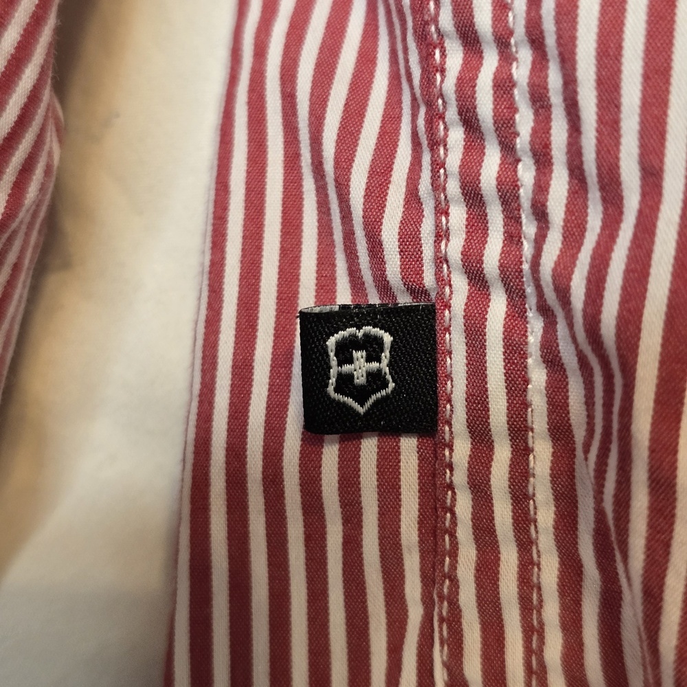Victorinox Vertical Striped Tailored Fit Red/White Button Down Long Sleeve Shirt - Picture 9 of 13